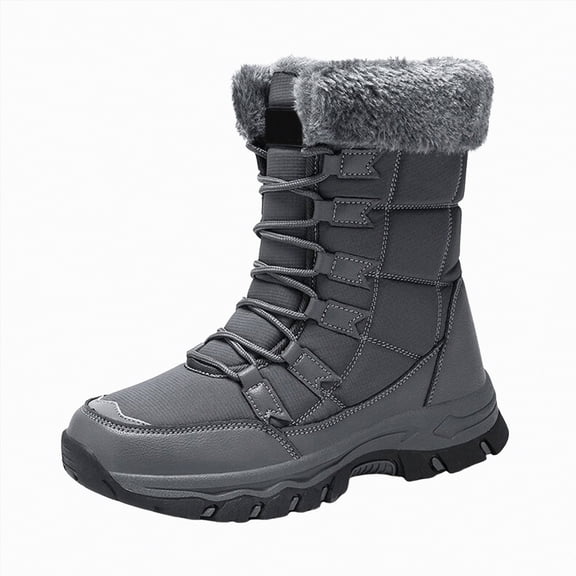 CAICJ98 Snow Boots Women Mid-Calf Boots 2025 New Cotton Walking Shoes Waterproof High-top Non-slip Winter Boots for Women (Grey,Size 7)