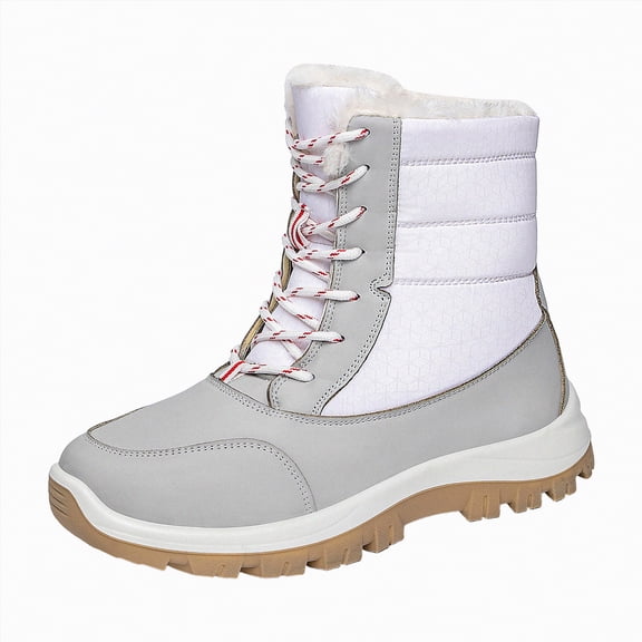 CAICJ98 Snow Boots Women Warm Lined Mid Calf Boots Waterproof Hiking Shoes Fashion Womens Winter Boots (White,Size 7)
