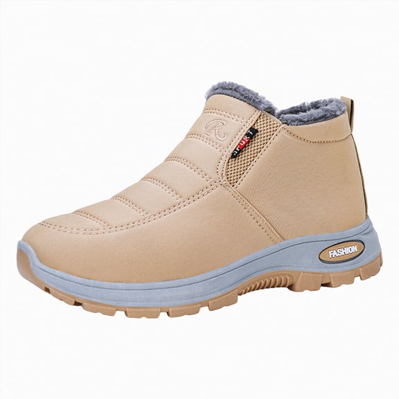 CAICJ98 Snow Boots for Women Waterproof Insulated Warm Lined Ankle Slip On Walking Comfortable Outdoor Women Boots Winter (Beige,Size 9)
