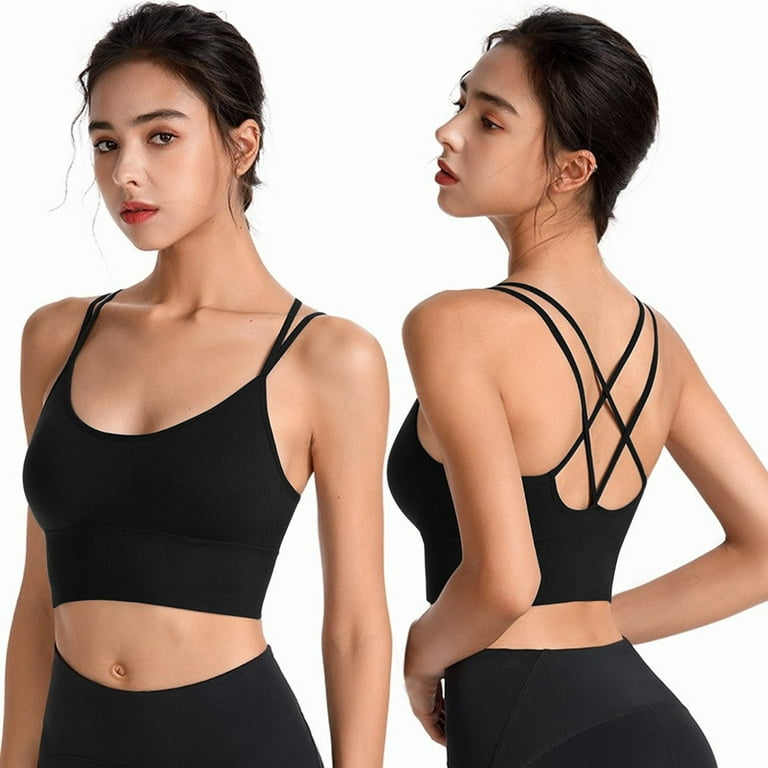 CAICJ98 Sports Bras For Women High Impact Sports Bras for Women,  Criss-Cross Back Padded Strappy Sports Bras Workout Top Black,L 