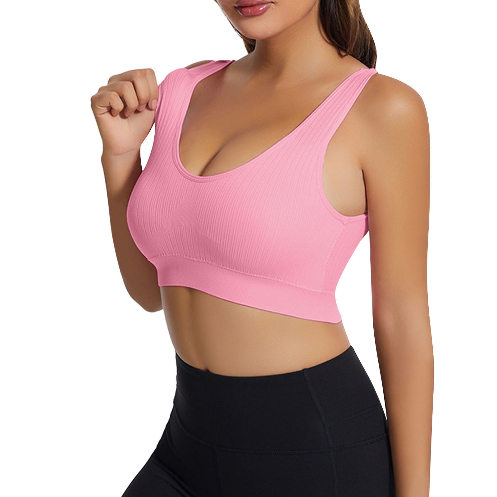  ZYZSTR Removable Pads Sports Bra Breathable Wirefree Gym Sports  Top Shockproof Women Fitness Running Workout Yoga Bra (Color : Pink, Size :  Large) : Clothing, Shoes & Jewelry