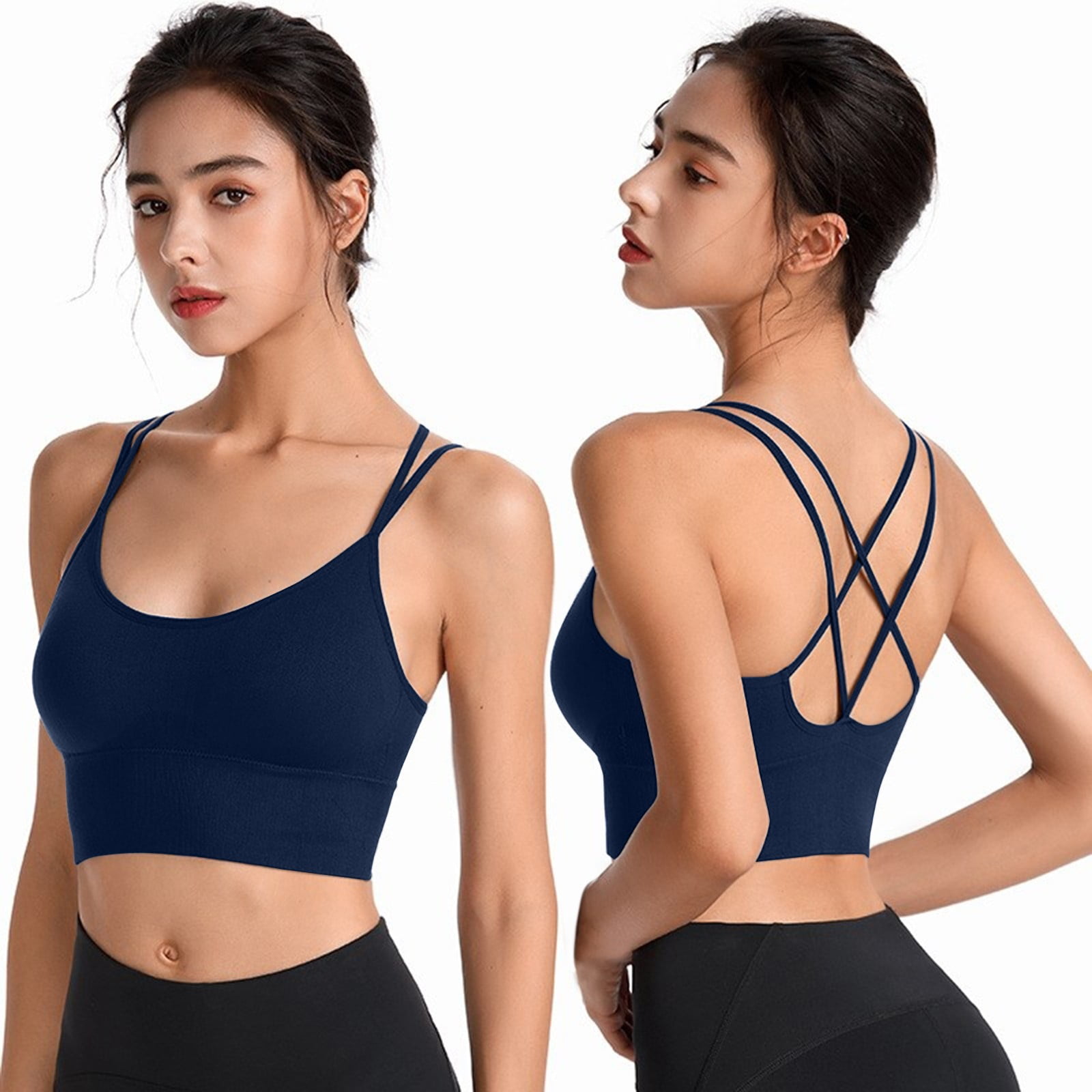 CAICJ98 Sports Bras for Women High Neck Supportive Sports Bra High Impact -  No Bounce Soft Moisture Wicking for Running Racerback Plus Size Navy,XXL 
