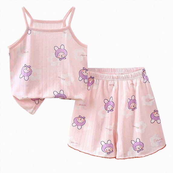 CAICJ98 Summer Clothes for Toddler Baby Girl 3 6 12 18 Months 2T 3T 4T 5T Girls Outfits Cute Printed Sleeveless Tank Top and Shorts Set (Light Pink,6-7 Years)