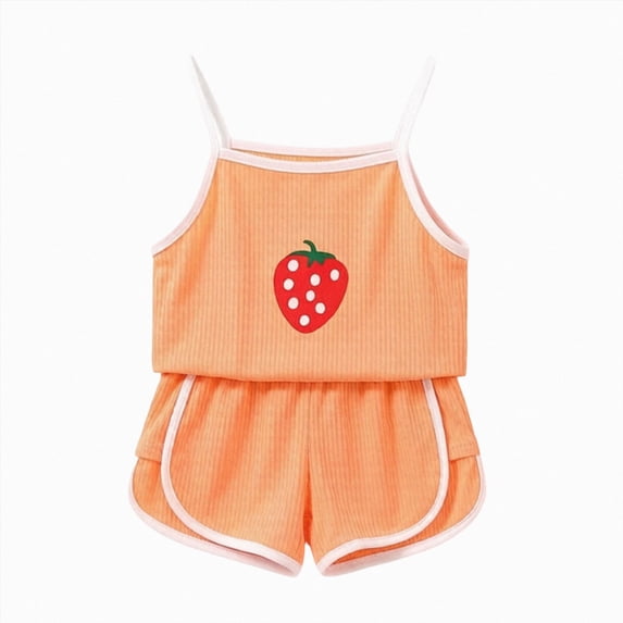 CAICJ98 Summer Clothes for Toddler Baby Girl 3 6 12 18 Months 2T 3T 4T 5T Girls Outfits Cute Printed Sleeveless Tank Top and Shorts Set (Orange,18-24 Months)