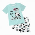 thumbnail image 1 of CAICJ98 Summer Clothes for Toddler Girls 2T 3T 4T 5T Kids 2-12 Years Girls Letter Graphic Short Sleeve Shirt T-Shirt Tops + Casual Shorts Set Toddler Outfits for Girls (Mint Green,5-6 Years）, 1 of 4