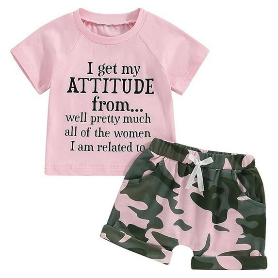 CAICJ98 Summer Clothes for Toddler Girls Outfits Baby Short Sleeve T-Shirt Tops & Camouflage Shorts Sets Pink,6-9 Months