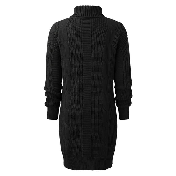 CAICJ98 Sweater Dress For Women Fall Women's Neck Ribbed Long Ruffle Sleeve Pullover Waisted Cute Mini Sweater Dress Black,L