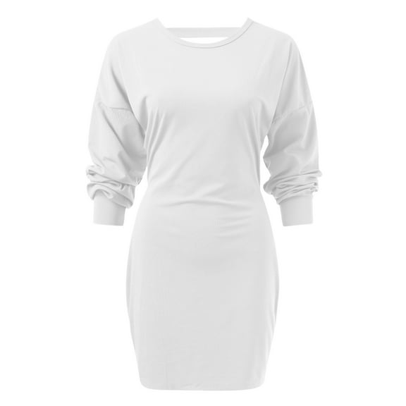 CAICJ98 Sweater Dress For Women Sweater Dress for Women Ribbed Knit Fitted midi Fall Winter Bodycon Cowl Neck Dresses White,L