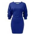 thumbnail image 1 of CAICJ98 Sweaters for Women Women Lantern Sleeve Crewneck Pullover Sweater Cable Knitted Ribbed Bodycon Mini Sweater Dress Blue,XXL, 1 of 5