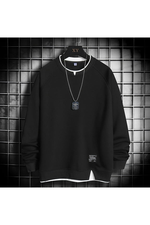 Sweatshirt Men's Sweatshirts Warm Sherpa Lined Heavy Thicken Underwear Winter Crewneck Pullover Tops Shirts Black,4XL