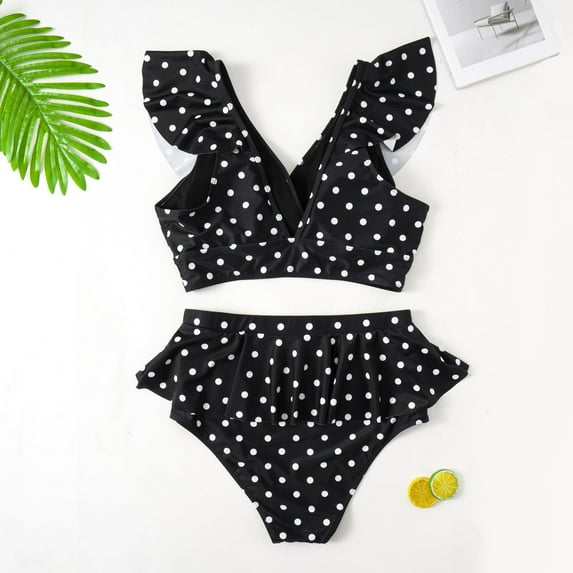 CAICJ98 Swimsuit for Women Women's High Waist Bikini Swimsuit Floral Print Knot Two Piece Bathing Suit Black,XXL
