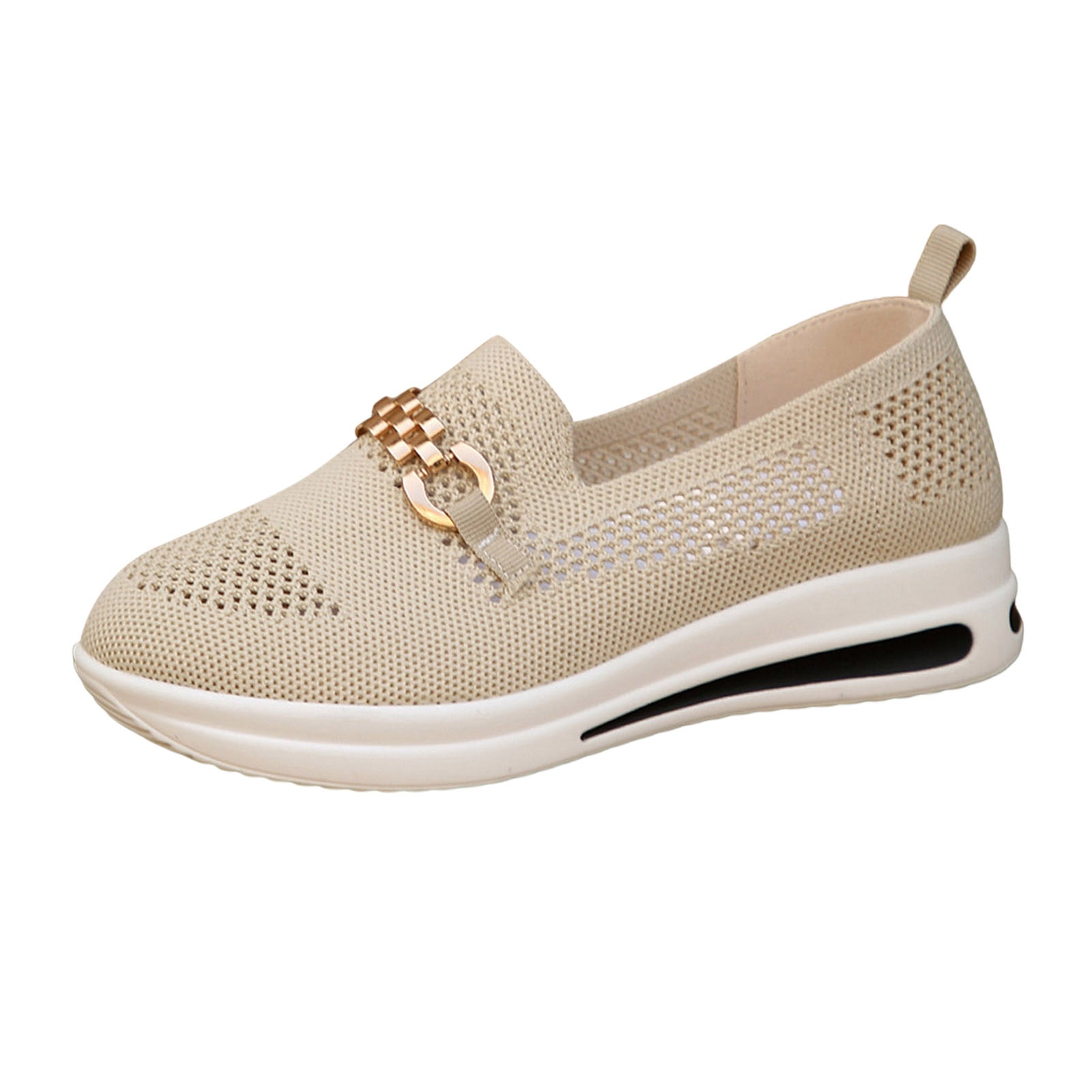 CAICJ98 Women's Tennis Shoes, Beige Canvas Slip-On Sneakers