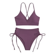 CAICJ98 Thong Bikini Swimsuit Women Bikini Set Two Piece Beach Wear Hot Solid Color Swimwears Tankinis Set Purple,XS
