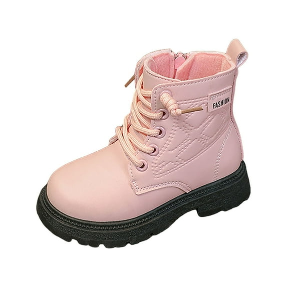 CAICJ98 Toddler Ankle Boots Side Zipper Combat Shoes with Lace Up Boots Toddler Boy Pink (Toddler/Little Kid),10