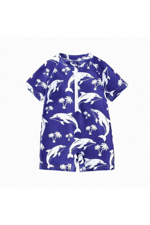 Toddler Baby Boy Bathing Suit Half Zip Up One Piece Romper Short Sleeve Summer Rashguard Swimsuit (Navy,2-3 Years)