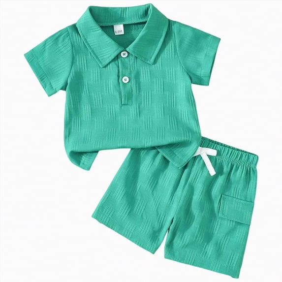 CAICJ98 Toddler Baby Boy Clothes Summer Outfits Short Sleeve Polo Shirt Shorts 2Pcs Infant Clothing Sets (Green,2-3 Years)