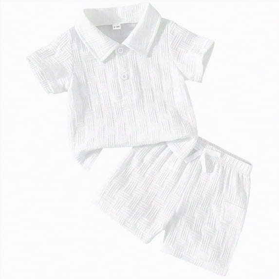 CAICJ98 Toddler Baby Boy Clothes Summer Outfits Short Sleeve Polo Shirt Shorts 2Pcs Infant Clothing Sets (White,18-24 Months)