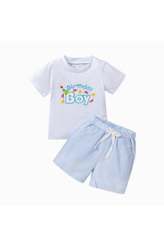 Toddler Baby Boy First Birthday Outfit Short Sleeve Shirt Plaid Shorts Sets Summer Birthday Clothes 2Pcs (Sky Blue,12-18 Months)