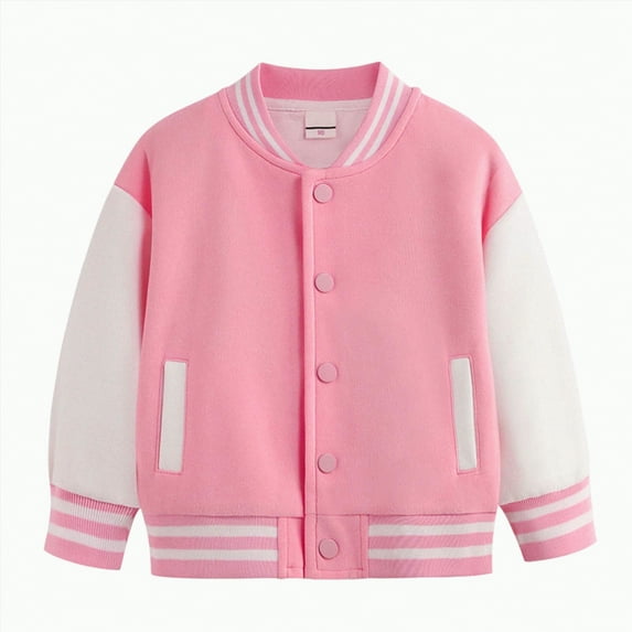 CAICJ98 Toddler Baby Boy Girl Baseball Jacket Y2k Varsity Kids Bomber Jackets Boys Girls Color Block Button Letterman Jackets (Hot Pink,13-14 Years)
