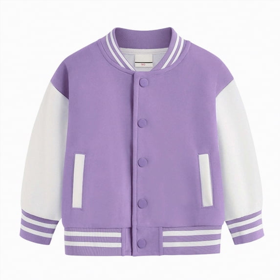 CAICJ98 Toddler Baby Boy Girl Baseball Jacket Y2k Varsity Kids Bomber Jackets Boys Girls Color Block Button Letterman Jackets (Purple,18-24 Months)