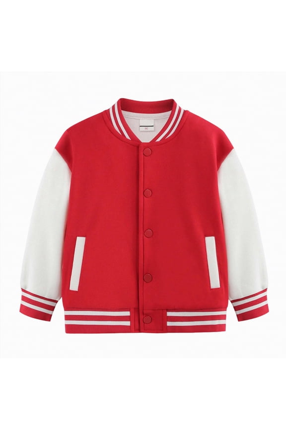 Toddler Baby Boy Girl Baseball Jacket Y2k Varsity Kids Bomber Jackets Boys Girls Color Block Button Letterman Jackets (Red,3-4 Years)