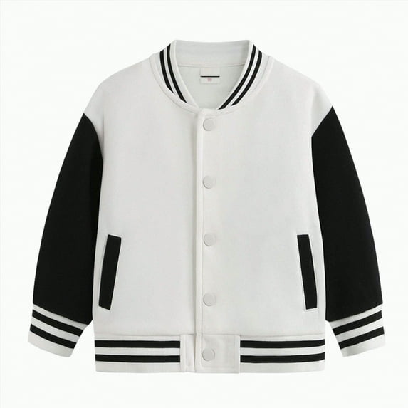 CAICJ98 Toddler Baby Boy Girl Baseball Jacket Y2k Varsity Kids Bomber Jackets Boys Girls Color Block Button Letterman Jackets (White,4-5 Years)