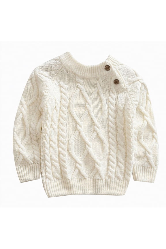 Toddler Baby Boy Girl Cable Knit Sweaters Toddler Long Sleeve Solid Crew Neck Pullover Kids Baby Fall Winter Clothes White,18-24 Months