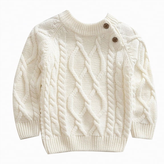 CAICJ98 Toddler Baby Boy Girl Cable Knit Sweaters Toddler Long Sleeve Solid Crew Neck Pullover Kids Baby Fall Winter Clothes White,6-12 Months