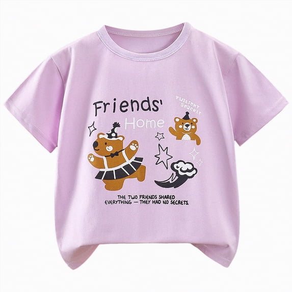 CAICJ98 Toddler Baby Boy Girl Graphic T-Shirt 6 12 18 24 Months 2T 3T 4T 5T Short Sleeve Crew Neck Loose Cute Tee Tops Summer Clothes (Light Purple,4-5 Years)