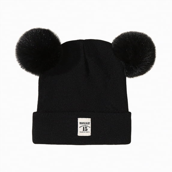 CAICJ98 Toddler Baby Boy Girl Knit Hats, Newborn Winter Pom Beanie Cute Baby Warm Knit Caps 0-36 Months,Black