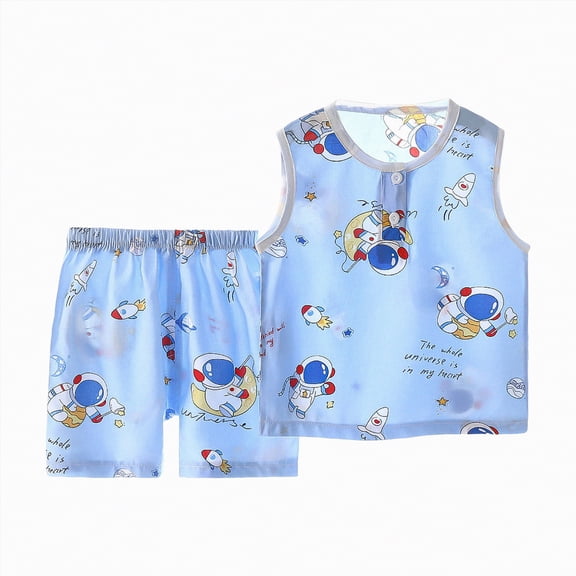 CAICJ98 Toddler Baby Boy Girl Summer Clothes Cute Cartoon Tank Tops Shorts Outfits Lightweight Elastic Cotton Short Sets (Blue,3-4 Years)