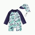 thumbnail image 1 of CAICJ98 Toddler Baby Boy One Piece Zip Swimwear UPF 50+ Sun Protection One Piece Zipper Bathing Suit Rash Guard Sunsuit with Hat (Green,6-12 Months), 1 of 4