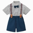 thumbnail image 1 of CAICJ98 Toddler Baby Boy Suit Clothes Gentleman Wedding Outfits Long Sleeve Dress Shirt + Suspender Pants + Bowtie 1-5T Toddler Clothes for Boys (Navy,5-6 Years), 1 of 6