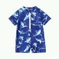 thumbnail image 1 of CAICJ98 Toddler Baby Boy Swimsuit Shark Print Bathing Suit Half Zip Up One Piece Rash Guard Romper Short Sleeve Swimwear (Dark Blue,12-18 Months), 1 of 4