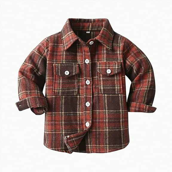 CAICJ98 Toddler Baby Boys Girls Fall Outfits Plaid Flannel Long Sleeve Shirts Kids Flannel Shirts for Boys Tops (Brick Red,8-9 Years)