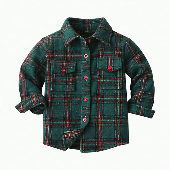 CAICJ98 Toddler Baby Boys Girls Fall Outfits Plaid Flannel Long Sleeve Shirts Kids Flannel Shirts for Boys Tops (Dark Green,6-7 Years)