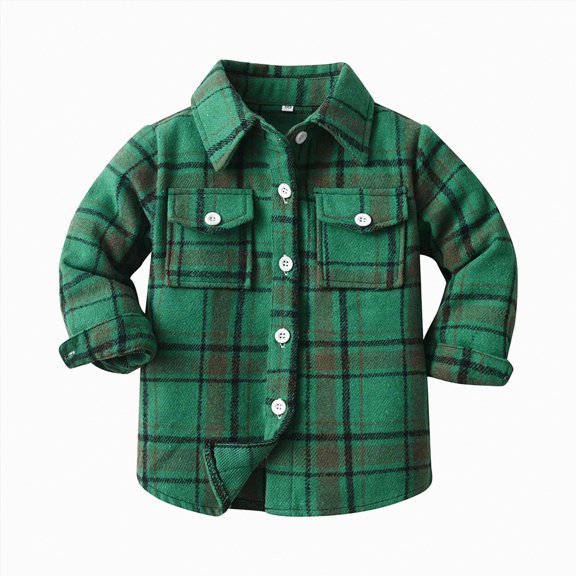 CAICJ98 Toddler Baby Boys Girls Plaid Shirts Jacket Long Sleeve Lapel Boys Flannel Button Down Shirt Top Outwear Fall Winter Clothes (Green,7-8 Years)