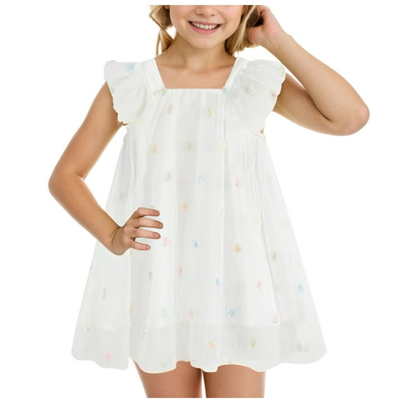 CAICJ98 Toddler Baby Girl Butterfly Dress Princess Embroidered Flutter Sleeve Tutu Dress for Girls Pageant Wedding Birthday Tulle Dress White,2-3 Years