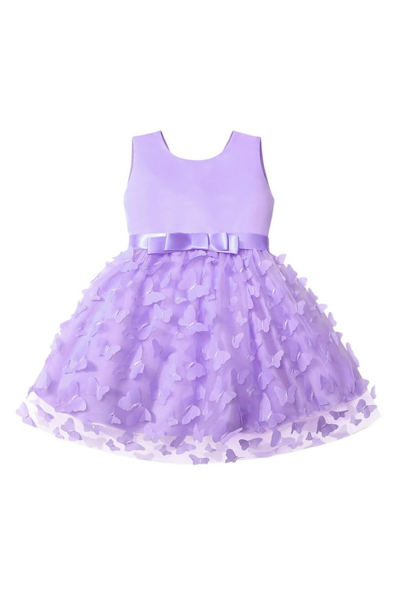 Toddler Baby Girl Butterfly Tutu Dress Bowknot Princess Flower Girl Wedding Pageant Birthday Party Dresses Purple,0-3 Months