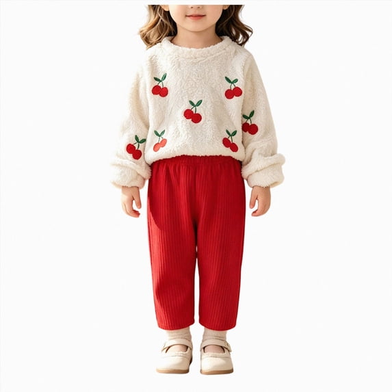 CAICJ98 Toddler Baby Girl Clothes Fall Winter Baby Girl Outfit Cherry Crewneck Sweatshirt Pants Set,Size 12-18 Months