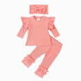 thumbnail image 1 of CAICJ98 Toddler Baby Girl Fall Clothes Winter Outfits Solid Color Ribbed Knit Long Sleeve Ruffle Shirts Pants Set 3 6 12 18 24 Months 2T 3T 4T Toddler Girls Clothes (Pink,6-12 Months), 1 of 4