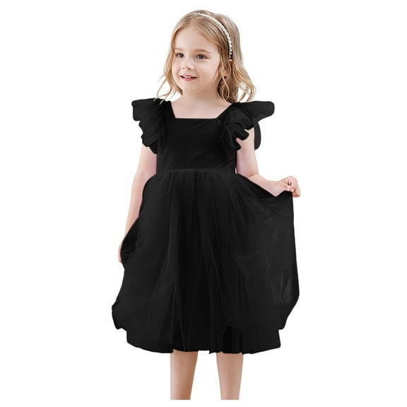 CAICJ98 Toddler Baby Girl Flower Dresses Summer Backless Bowknot Princess Dress Wedding Birthday Party Tulle Dress Black,3-4 Years