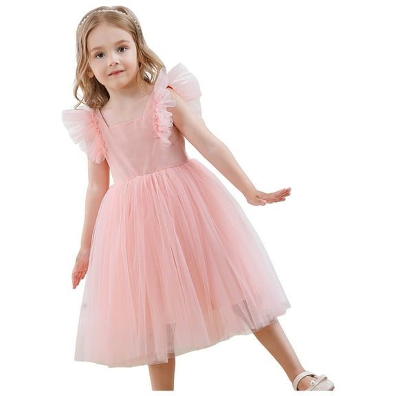 CAICJ98 Toddler Baby Girl Flower Dresses Summer Backless Bowknot Princess Dress Wedding Birthday Party Tulle Dress Pink,4-5 Years
