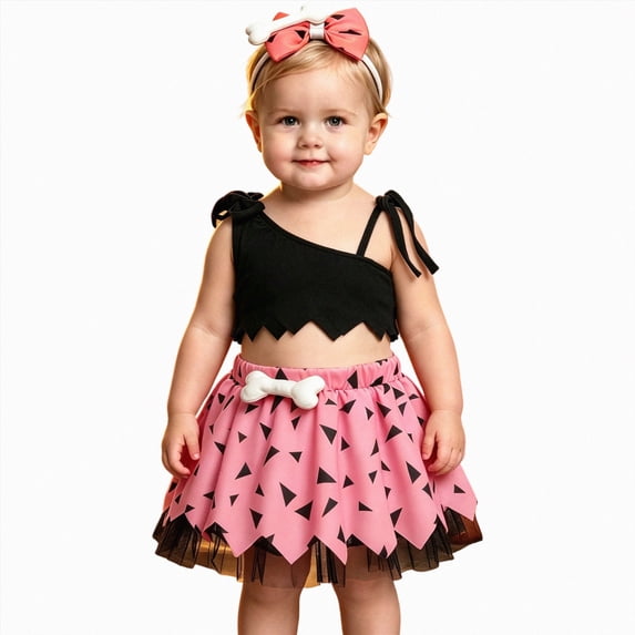 CAICJ98 Toddler Baby Girl Halloween Outfits Crop Top + Tutu Skirt + Headband Set Princess Clothes,Size 3-4 Years