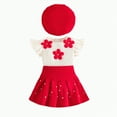 thumbnail image 1 of CAICJ98 Toddler Baby Girl Skirts Outfit Spring Summer Clothes Ruffle Sleeve Flower Knit Shirts Top+Pleated A-Line Skirt+Beret 3Pcs Set (Red,18-24 Months), 1 of 7
