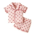 thumbnail image 1 of CAICJ98 Toddler Baby Girl Solid Pjs Ruffle Long Sleeve Button Shirt Top and Pants Kids Cotton 2Piece Pajamas Set Red,6-12 Months, 1 of 6