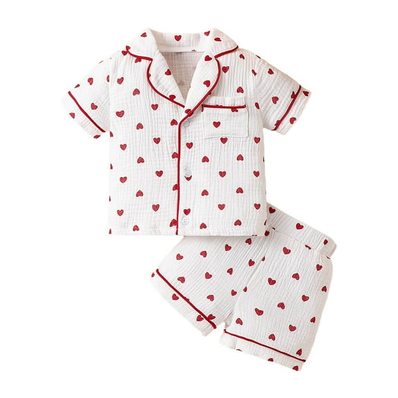 CAICJ98 Toddler Baby Girl Solid Pjs Ruffle Long Sleeve Button Shirt Top and Pants Kids Cotton 2Piece Pajamas Set White,4-5 Years