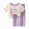 thumbnail image 1 of CAICJ98 Toddler Baby Girl Summer Clothes 3 6 12 18 Months 2T 3T 4T 5T Boys Outfits Cotton Short Sleeve Solid T-Shirt Top Casual Shorts Set (Purple,6-12 Months), 1 of 5