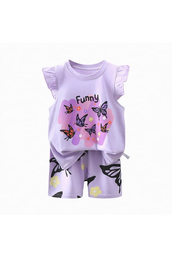 Toddler Baby Girl Summer Clothes 3 6 12 18 Months 2T 3T 4T 5T Girls Outfits Floral Sleeveless T-Shirt Top + Waist Pocketed Summer Short Sets (Dark Purple,4-5 Years)
