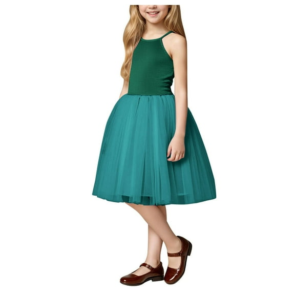 CAICJ98 Toddler Baby Girl Tutu Dress Sleeveless Cotton Layered Dress for Girls Tulle Dresses Princess Party Prom Dress Green,5-6 Years